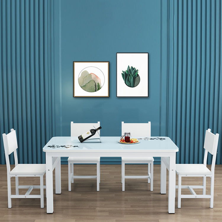 Modern White Rectangular Glass Top Dining Table with Double Pedestal