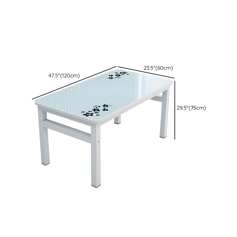 Modern White Rectangular Glass Top Dining Table with Double Pedestal