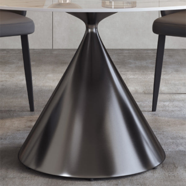 Modern Round White Stone Top Dining Table with Grey Pedestal