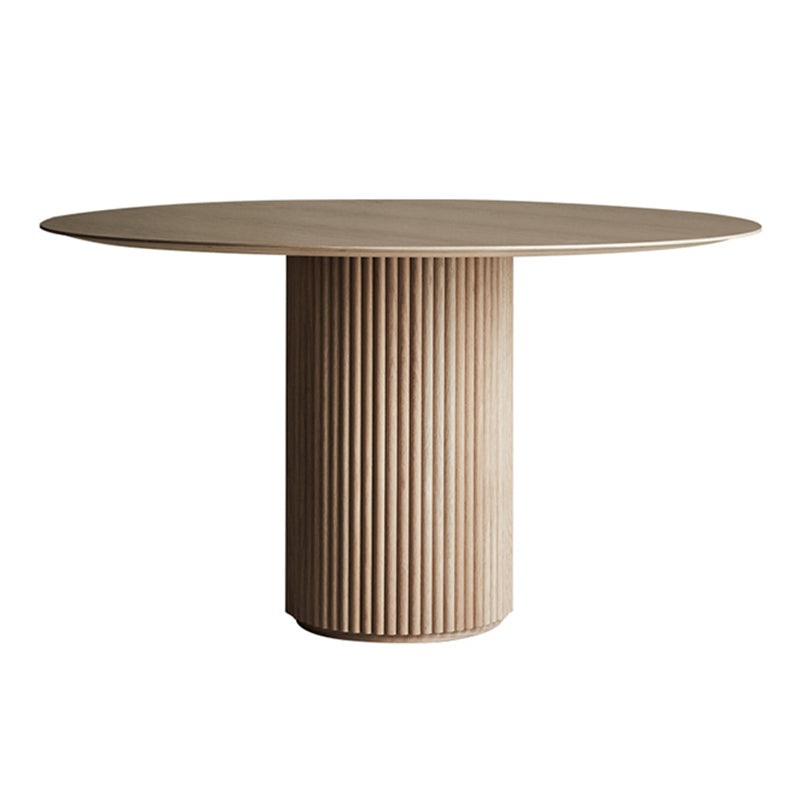 Modern Solid Wood and Stone Round Dining Table with Pedestal