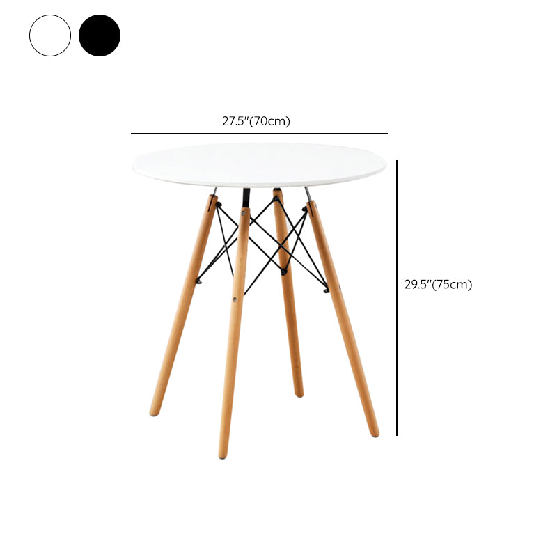 White and Black Modern Round Dining Table with 4 Solid Wood Foot
