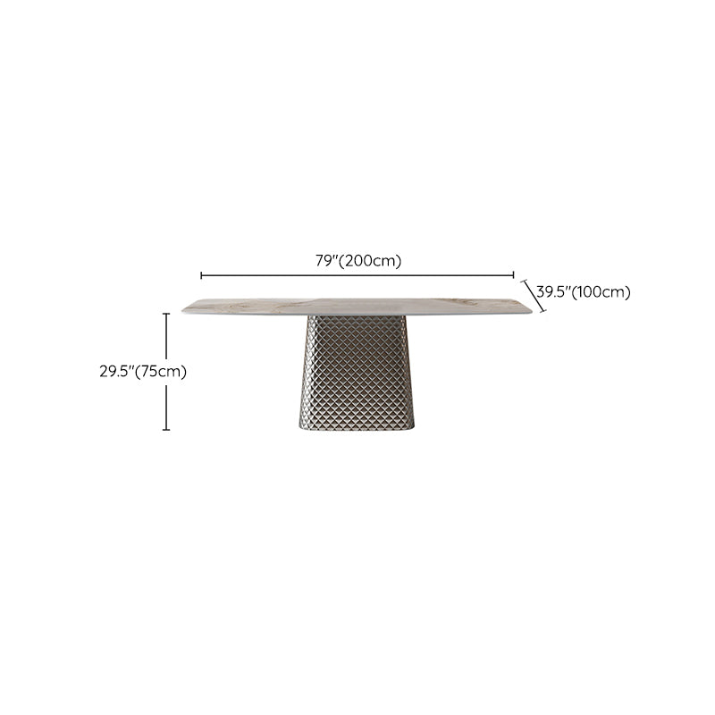 Modern White Rectangular Stone Top Dining Table with Silver Pedestal