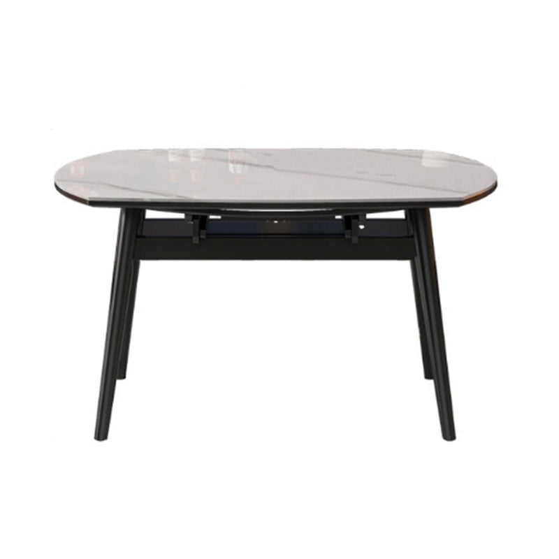 Modern Extendable White Stone Top Dining Table with 4 Black Rubberwood Legs