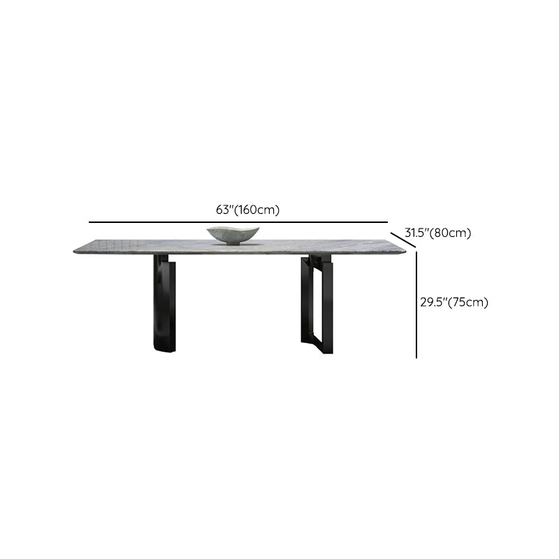 Contemporary Rectangle Blue Marble Dining Table with Double Pedestal