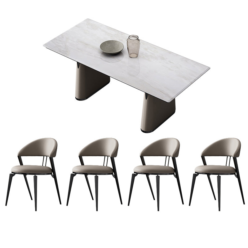 1/5/7 Pieces Modern Rectangle White Stone Dining Set for Home