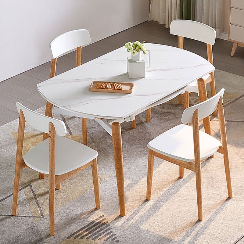 7 Pieces Modern Style White Top Solid Wood Base Dining Set for Home