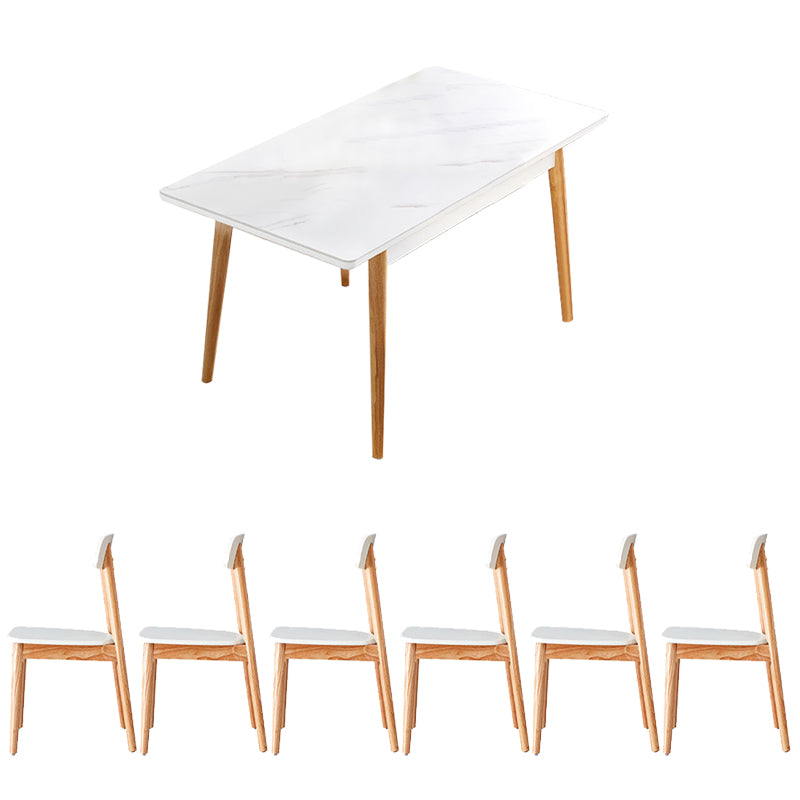 7 Pieces Modern Style White Top Solid Wood Base Dining Set for Home