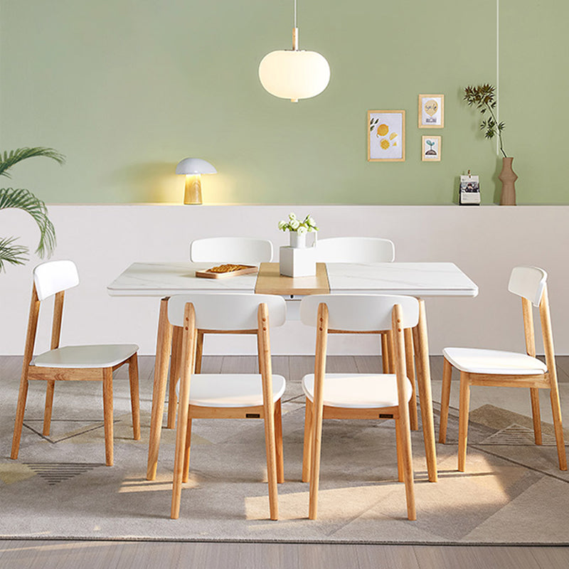 7 Pieces Modern Style White Top Solid Wood Base Dining Set for Home