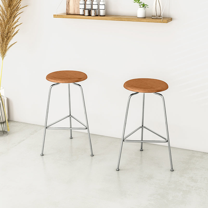Contemporary Armless Round Backless Bar Stool with Metal Base