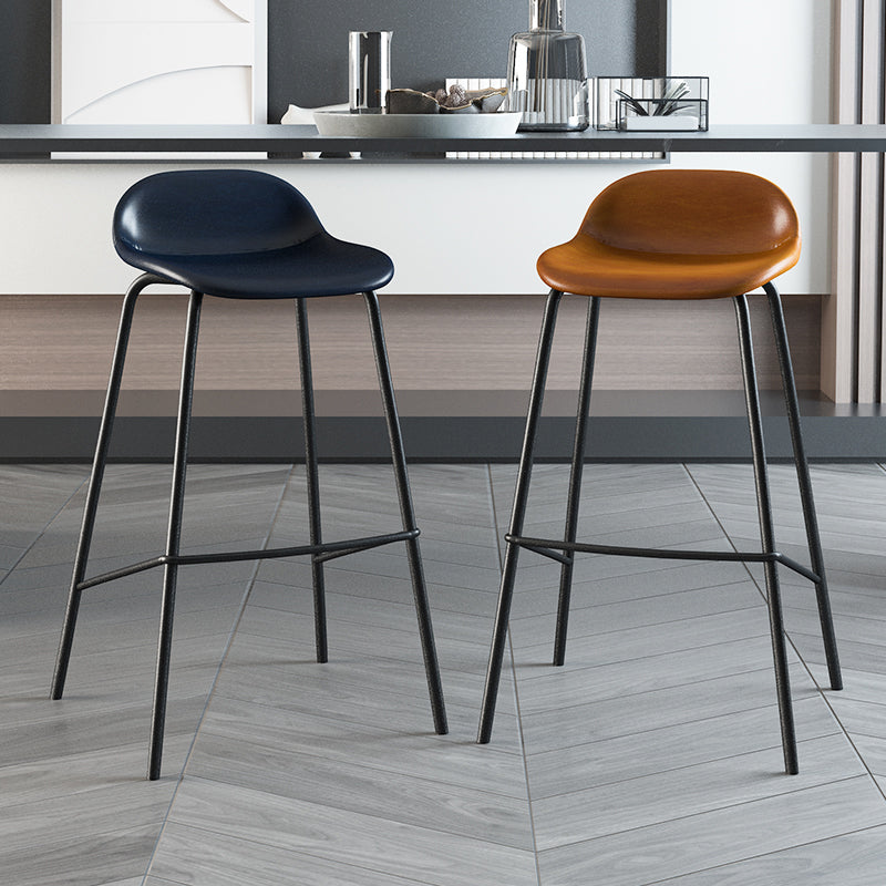 Contemporary Faux Leather Bucket Bar Stools with Black Metal Base