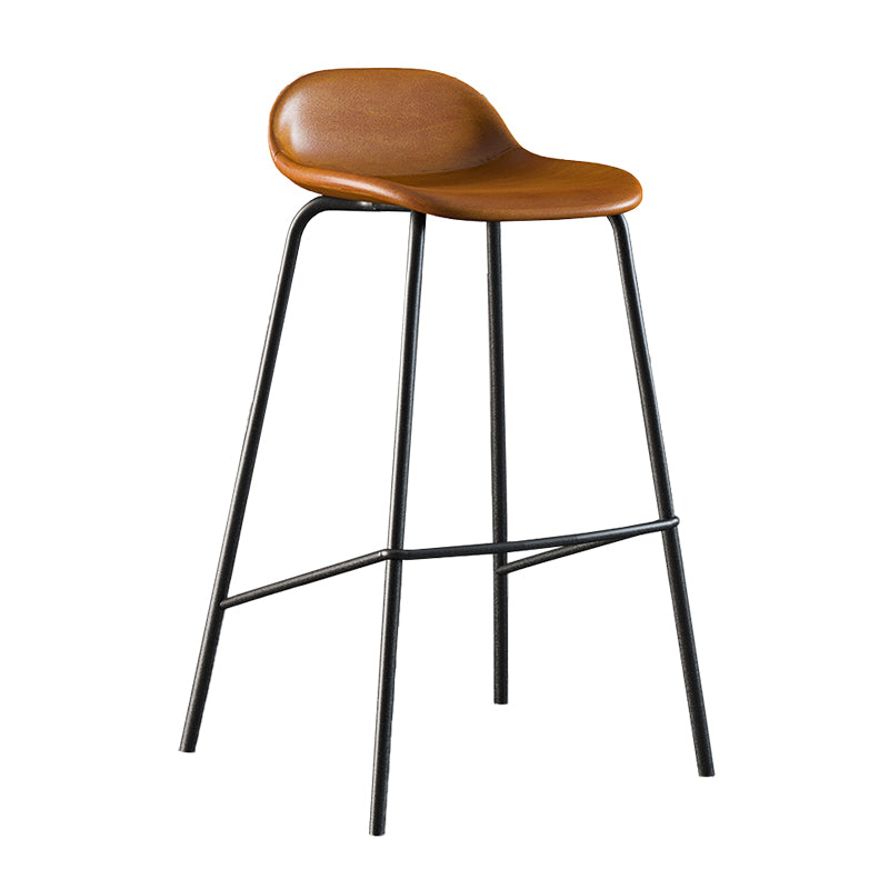 Contemporary Faux Leather Bucket Bar Stools with Black Metal Base