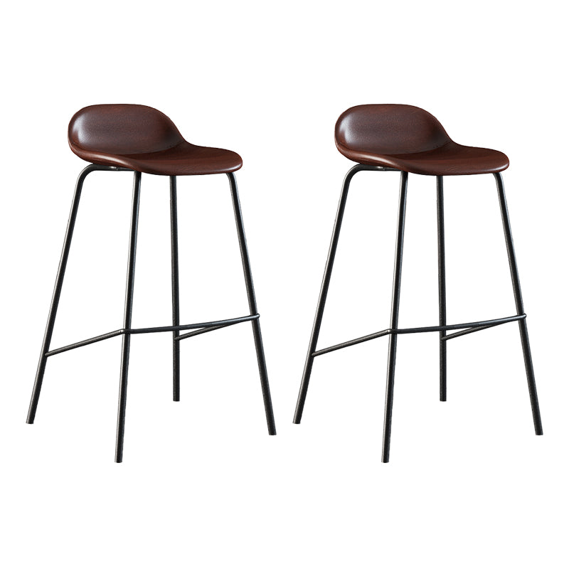 Contemporary Faux Leather Bucket Bar Stools with Black Metal Base