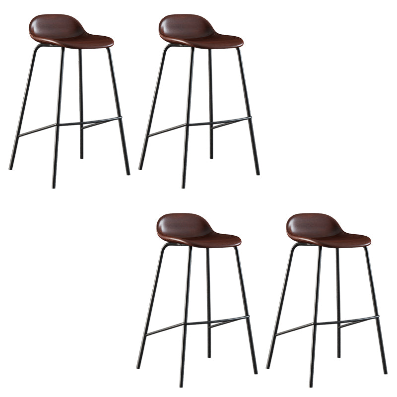 Contemporary Faux Leather Bucket Bar Stools with Black Metal Base