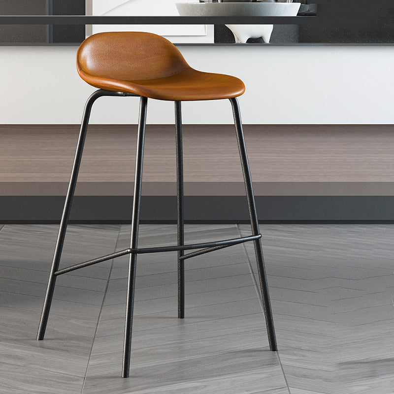 Contemporary Faux Leather Bucket Bar Stools with Black Metal Base