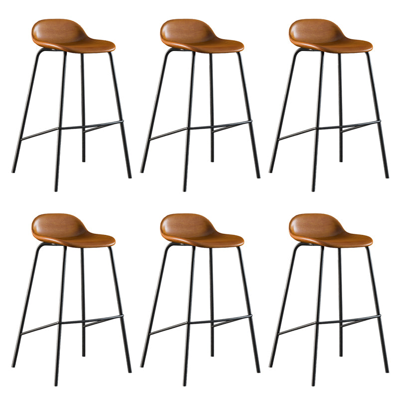 Contemporary Faux Leather Bucket Bar Stools with Black Metal Base