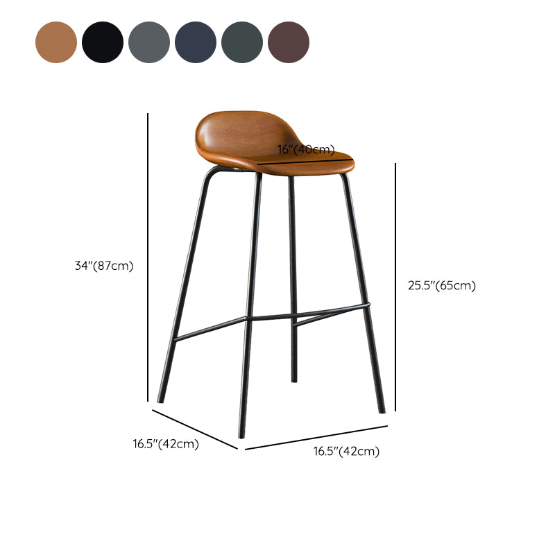 Contemporary Faux Leather Bucket Bar Stools with Black Metal Base