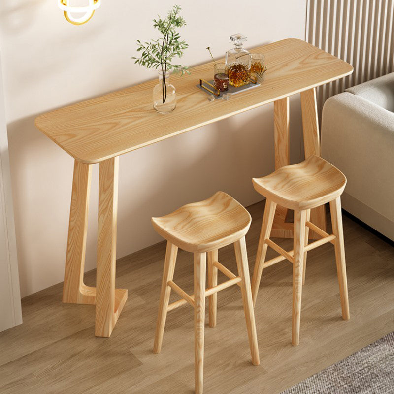 1/3/5 Pieces Modern Rectangle Solid Wood Counter Table with High Stools