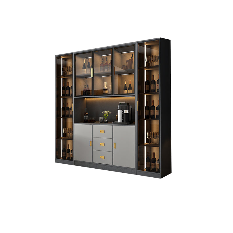 Contemporary Freestanding Wooden Wine Bottle Holder with Storage Shelves