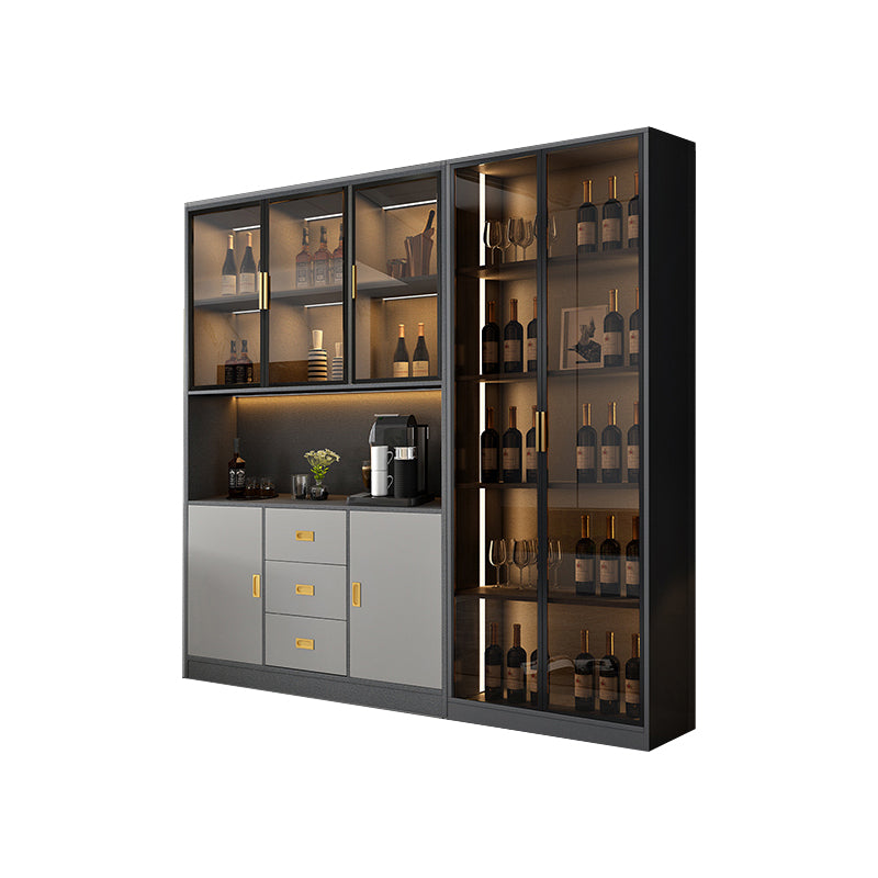 Contemporary Freestanding Wooden Wine Bottle Holder with Storage Shelves
