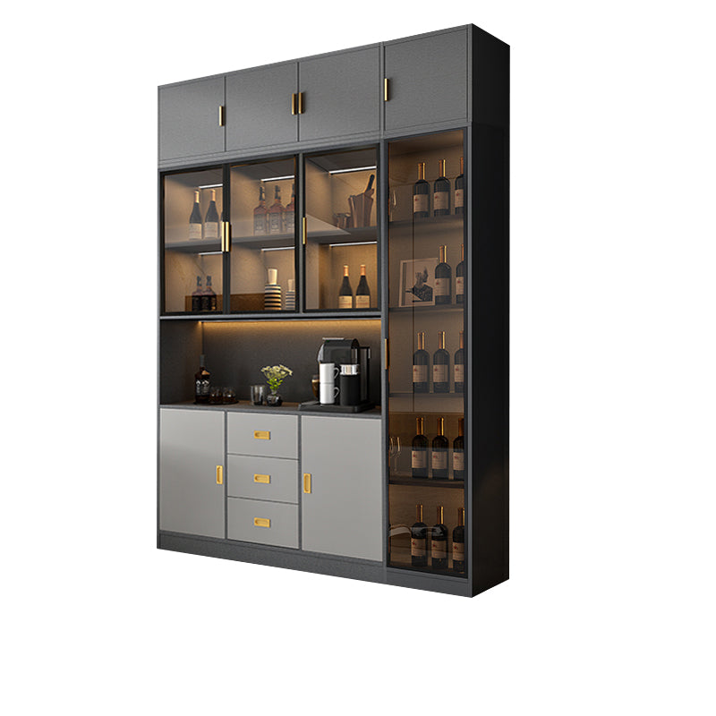 Contemporary Freestanding Wooden Wine Bottle Holder with Storage Shelves