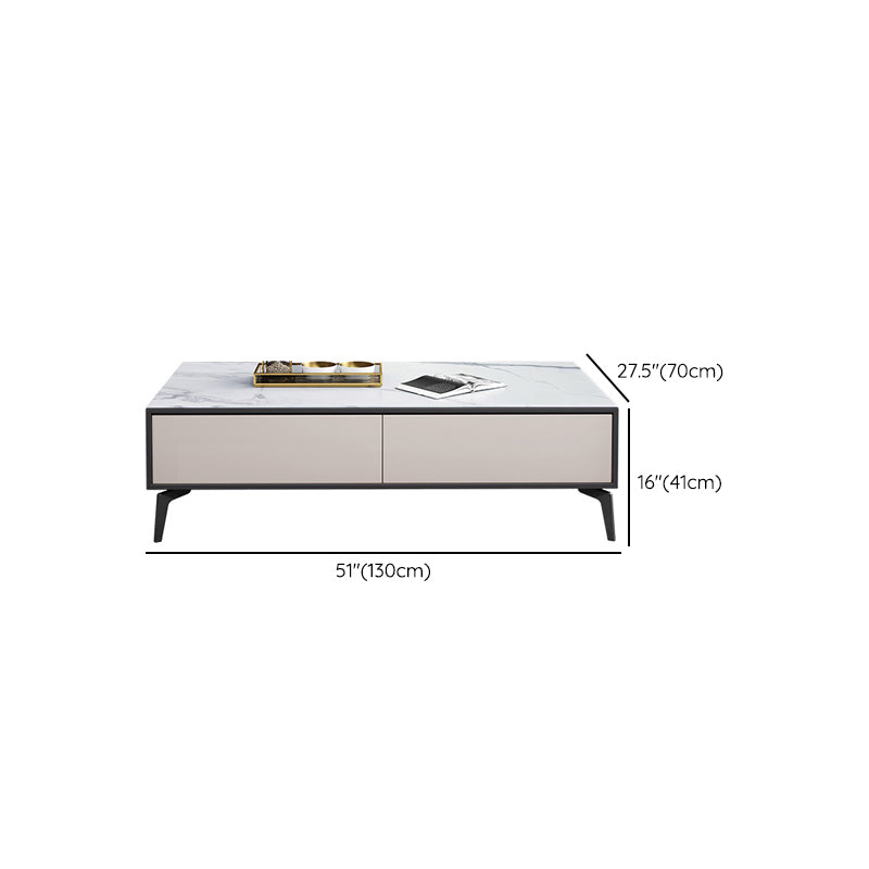 White Contemporary 4 Legs Slate Rectangular Coffee Cocktail Table