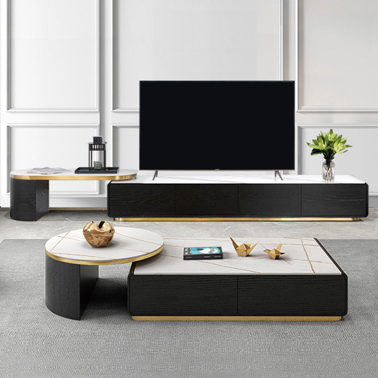 White Block Slate Rectangular Coffee Cocktail Table with Storage