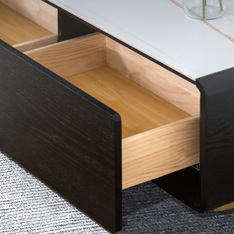 White Block Slate Rectangular Coffee Cocktail Table with Storage