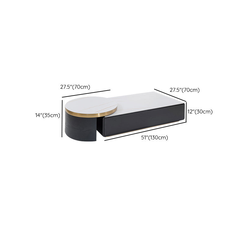 White Block Slate Rectangular Coffee Cocktail Table with Storage