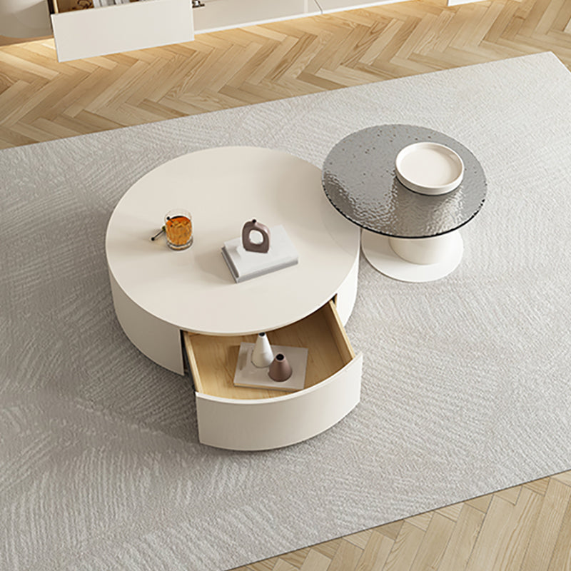 White Contemporary Wooden Round Coffee Cocktail Table with Storage