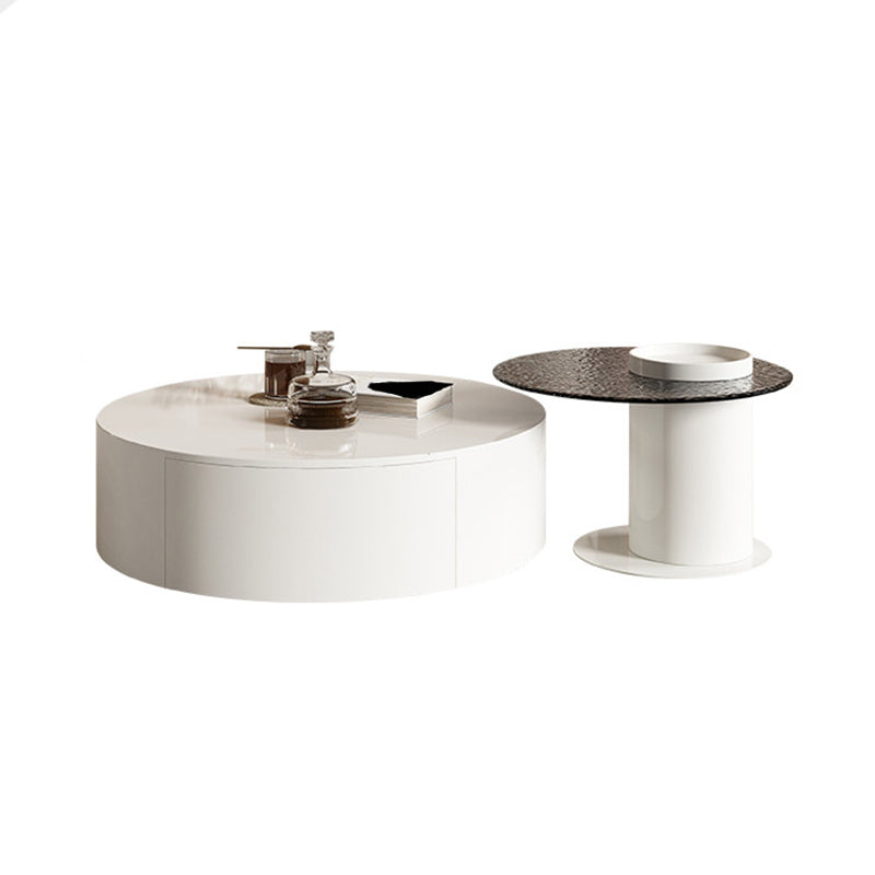 White Contemporary Wooden Round Coffee Cocktail Table with Storage