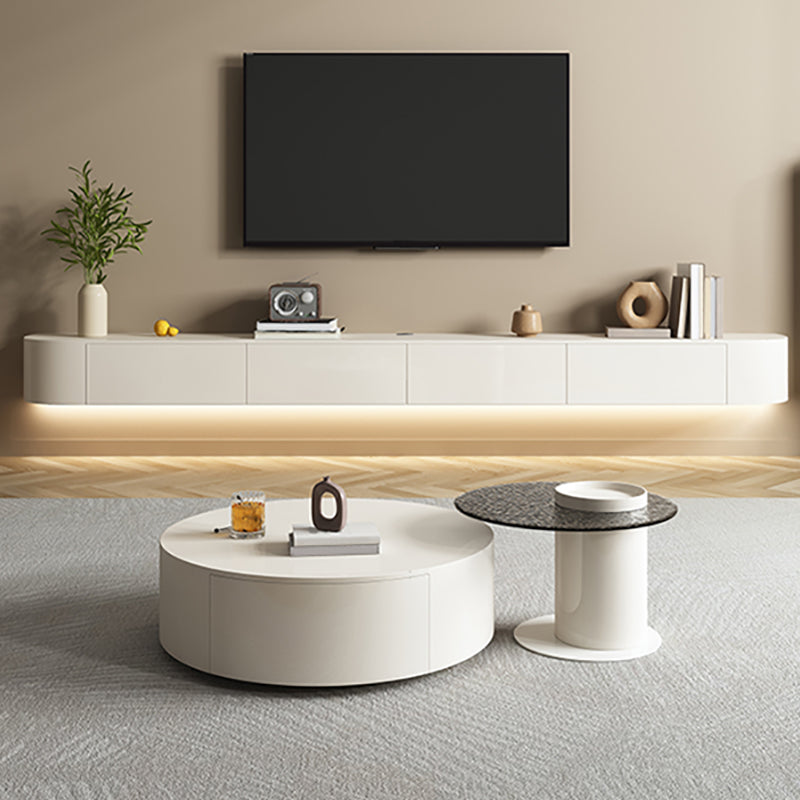 White Contemporary Wooden Round Coffee Cocktail Table with Storage