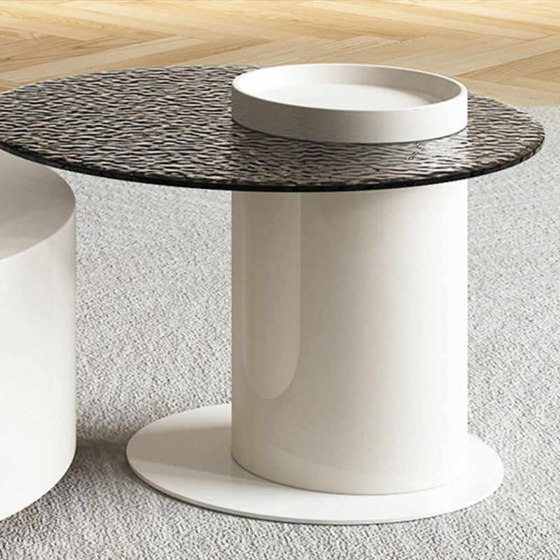 White Contemporary Wooden Round Coffee Cocktail Table with Storage
