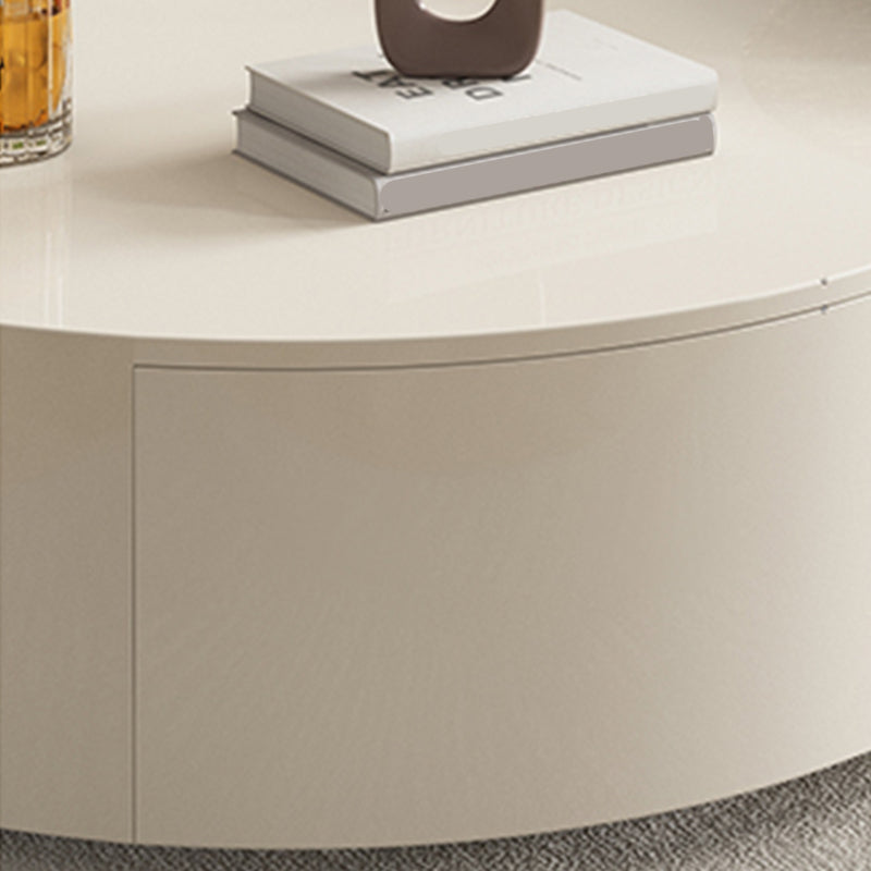 White Contemporary Wooden Round Coffee Cocktail Table with Storage
