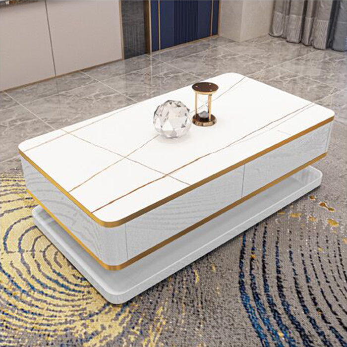 18"H Glam Single White Rectangular Coffee Table with Storage