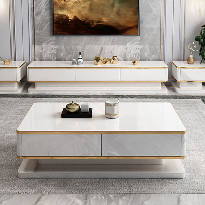 18"H Glam Single White Rectangular Coffee Table with Storage