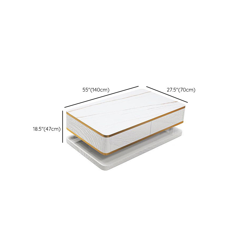 18"H Glam Single White Rectangular Coffee Table with Storage