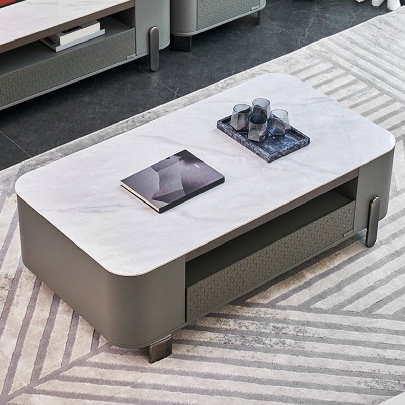 27" Wide Contemporary 4 Legs Slate White Rectangular Coffee Table