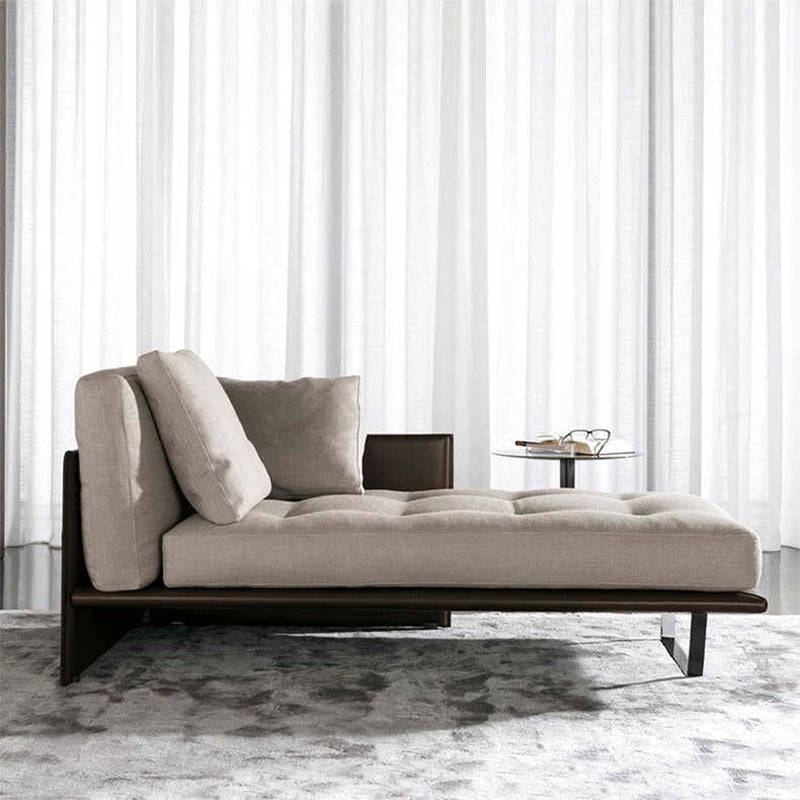 Wood and Leather Frame Cushioned Chaise Lounge Couch - 66.9" W