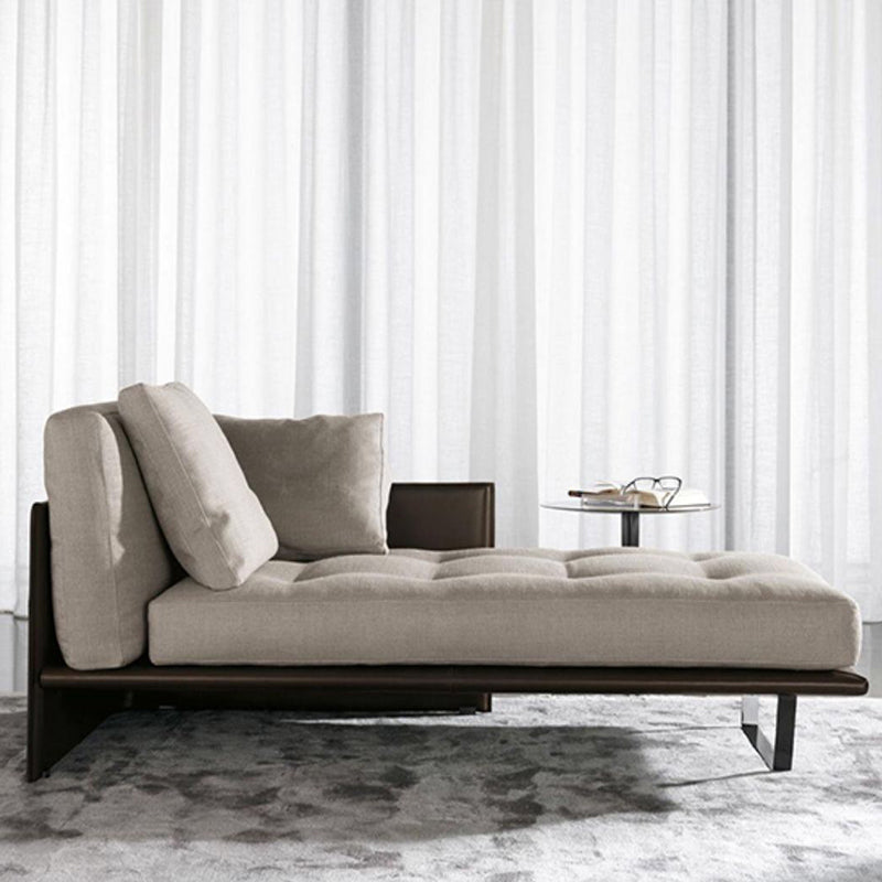 Wood and Leather Frame Cushioned Chaise Lounge Couch - 66.9" W