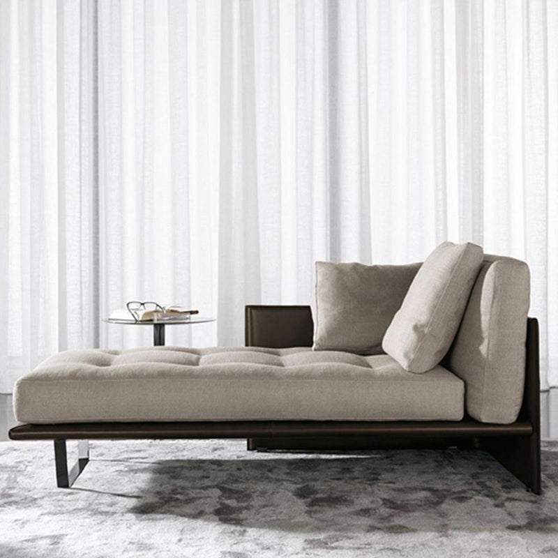 Wood and Leather Frame Cushioned Chaise Lounge Couch - 66.9" W