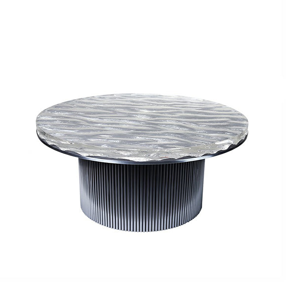 Clear Glam Metal Single Round Pedestal Coffee Cocktail Table