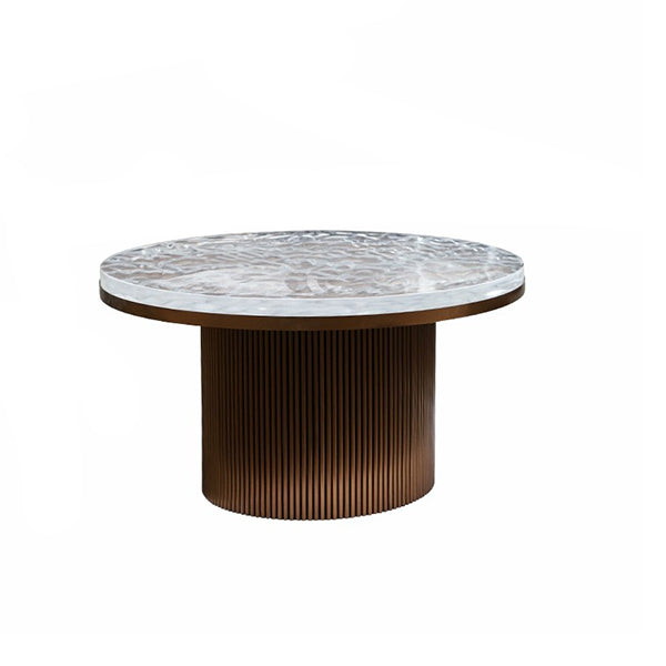 Clear Glam Metal Single Round Pedestal Coffee Cocktail Table