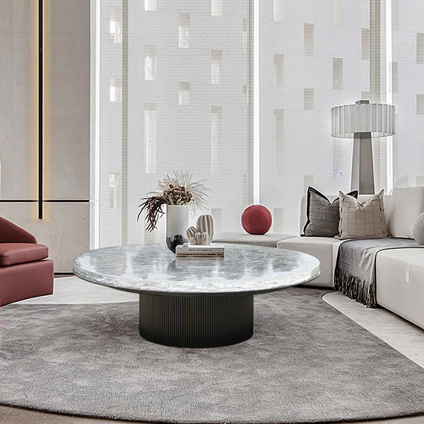 Clear Glam Metal Single Round Pedestal Coffee Cocktail Table