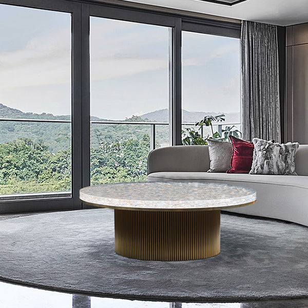 Clear Glam Metal Single Round Pedestal Coffee Cocktail Table
