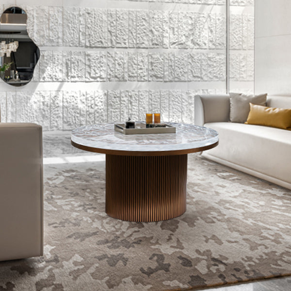 Clear Glam Metal Single Round Pedestal Coffee Cocktail Table