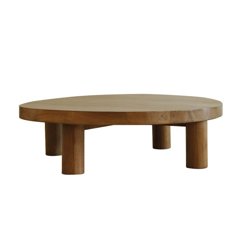 Contemporary 4 Legs Brown Solid Wood Round Coffee Cocktail Table