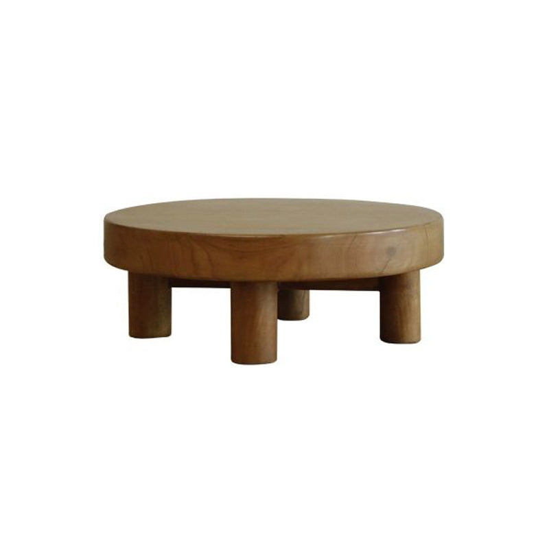 Contemporary 4 Legs Brown Solid Wood Round Coffee Cocktail Table