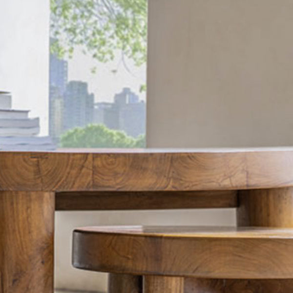 Contemporary 4 Legs Brown Solid Wood Round Coffee Cocktail Table