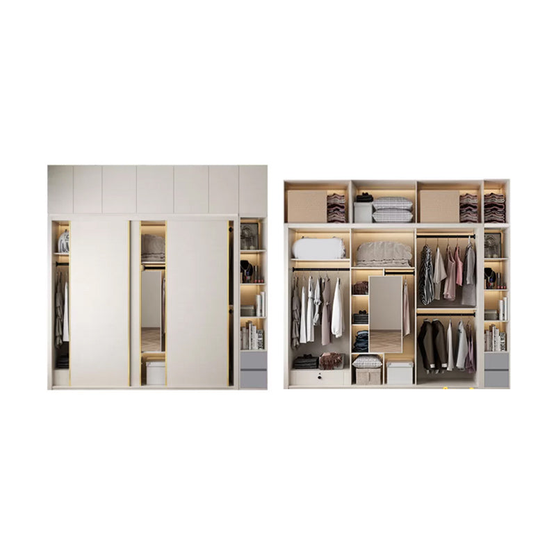 Engineered Wood Wardrobe Cabinet Modern Style Wardrobe Closet with Mirror