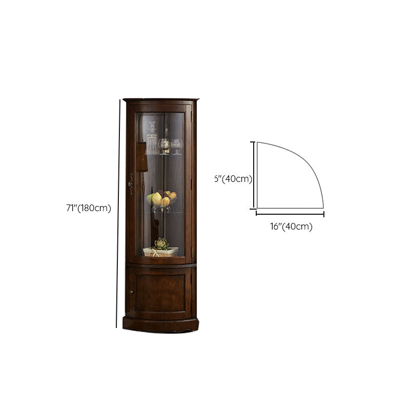 Glass Paned Solid Wood Corner Rustic Accent Cabinet with Doors